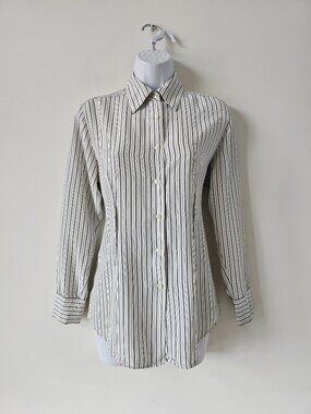 THOMO Grey White Stripe Long Sleeve Top Shirt Large